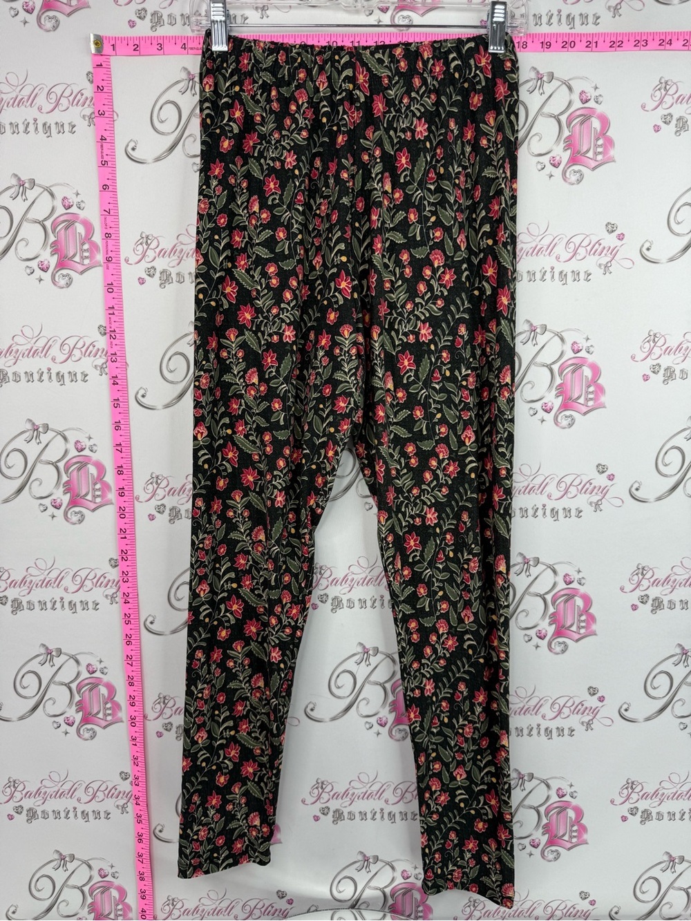 Sweet legs leggings tights Black Floral Print Leggings with Elastic Waist